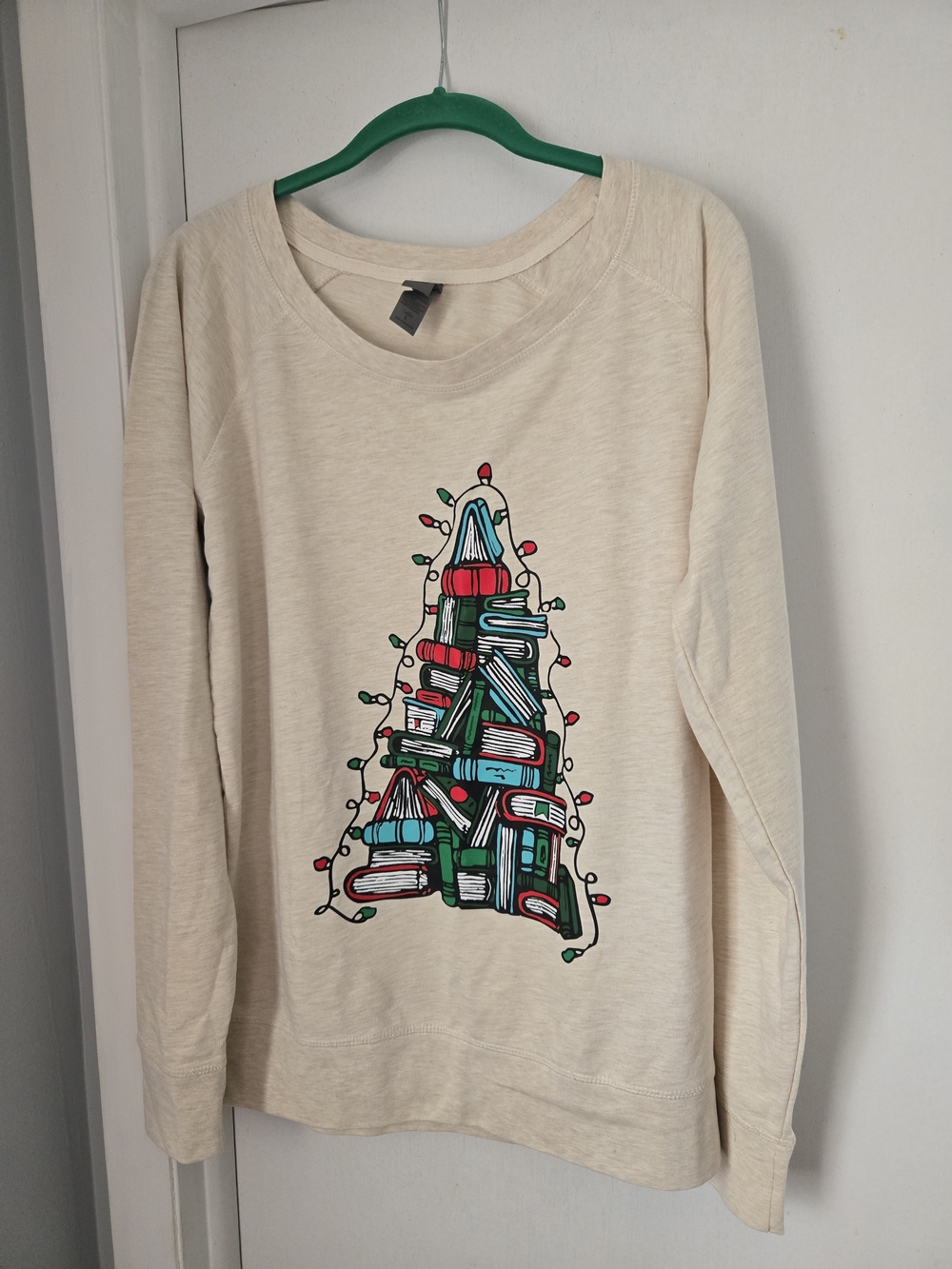 Cream Book-Tree Holiday Graphic shirt - Women